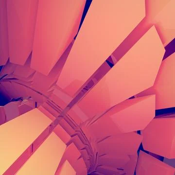 Pattern of futuristic geometric shapes surrounded by pink mist. 3d rendering Stock Illustration