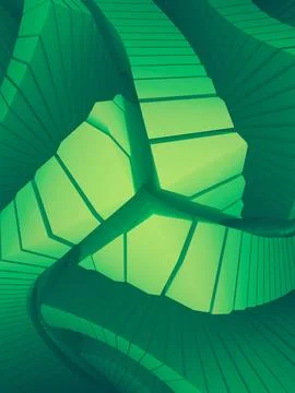 Pattern of futuristic geometric shapes surrounded by green mist. 3d rendering Stock Illustration