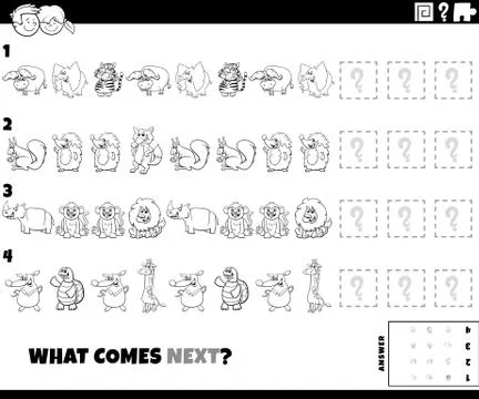 Pattern game with animals coloring book page 스톡 일러스트