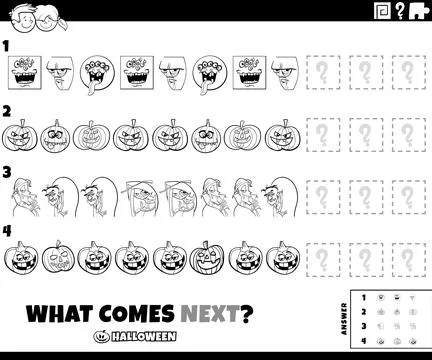 Pattern game with comic Halloween characters coloring page Stockillustratie