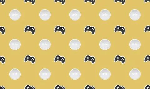 Pattern of game controllers and balls on a yellow background Stock Illustration