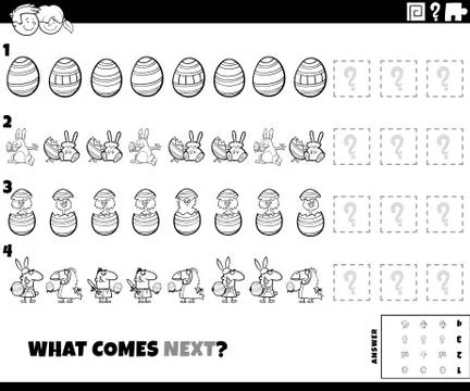 Pattern game with Easter characters color book page Stockillustratie
