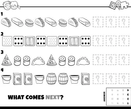 Pattern game with food and objects color book Stock Illustration