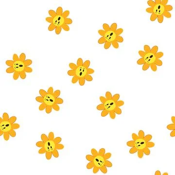 Pattern garden flower face cartoon vector Stock Illustration