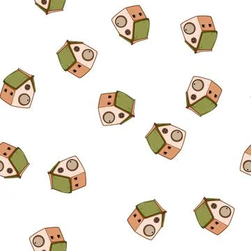 Pattern garden gnome house cartoon vector Stock Illustration