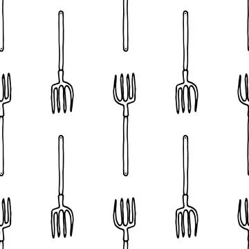 A pattern from the garden pitchfork. seamless pattern of doodle-style garden Illustrazione stock