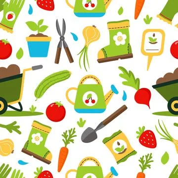 Pattern Garden Tools Equipment Gardening Agriculture Vector illustration isol Stock Illustration