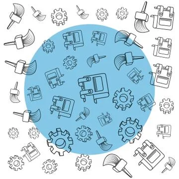 Pattern of gears with overalls and paint brushes イラスト素材