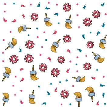 Pattern of gears with paint brushes 스톡 일러스트