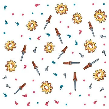 Pattern of gears with screwdrivers and screws イラスト素材