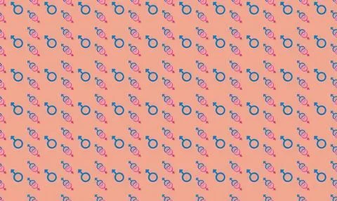 Pattern of gender symbols on peach background Stock Illustration
