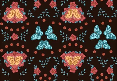 Pattern gentle butterflies on a dark background Stock Illustration