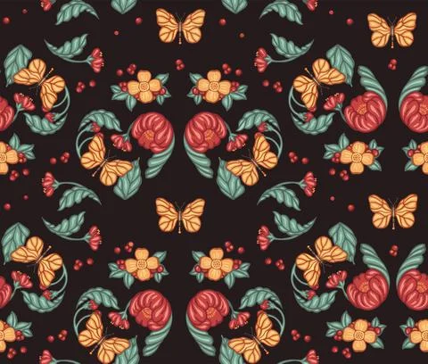 Pattern gentle butterflies on a dark background Stock Illustration