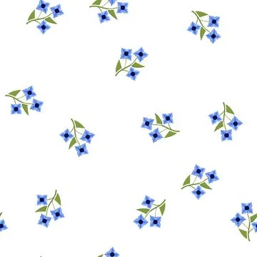 Pattern geometric blue flowers blooming on simple stem 스톡 일러스트