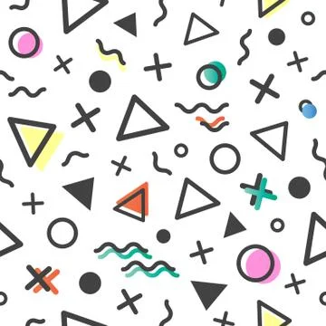 Pattern with geometric elements in memphis style Stock Illustration