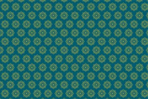 Pattern with geometric elements in retro green tones with golden stripes Stock Illustration