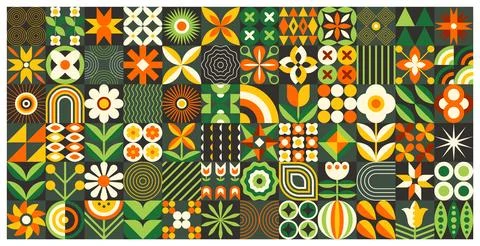 Pattern geometric flower. Abstract nature, vintage leaf. Floral poster bauhau Illustrazione stock