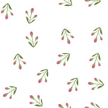 Pattern geometric flowers with budding pink petals and green leaves Stock Illustration