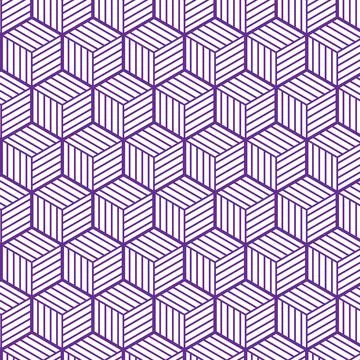 Pattern of geometric repeating shapes. Cubes with purple edges. Vector seamless Stock Illustration
