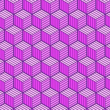 Pattern of geometric repeating shapes. Cubes with purple edges and lilac fill Stock Illustration