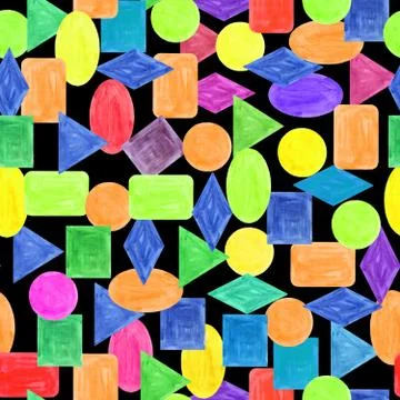 Pattern of geometric shapes on a black background, watercolor Stock Illustration