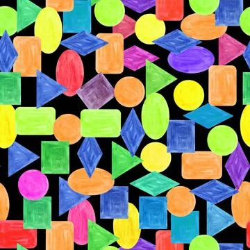 Pattern of geometric shapes on a black background, watercolor Watercolor p... Stock Photos