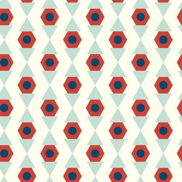 Pattern with geometric shapes, red and blue triangles, red and blue circles, Stock Illustration