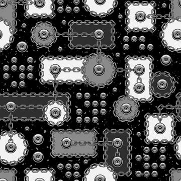 Pattern with geometric shapes, rough chains rivets Stock Illustration