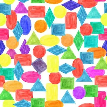 Pattern of geometric shapes on a white background, watercolor Watercolor p... Stock Photos
