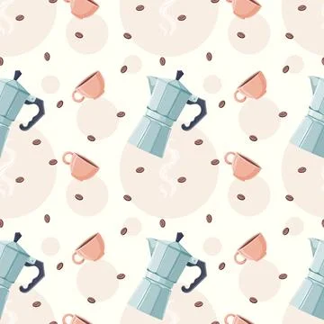 Pattern geyser coffee maker with coffee mug for breakfast in soft.. Stock Illustration