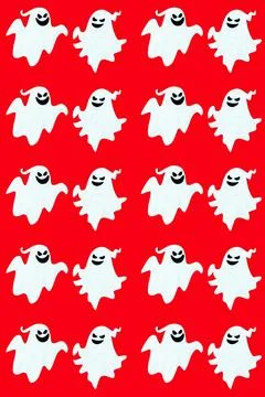 Pattern of ghosts illustrated on red background Stock Illustration