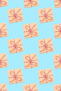 Pattern of gift boxes blue background. Illustrazione stock