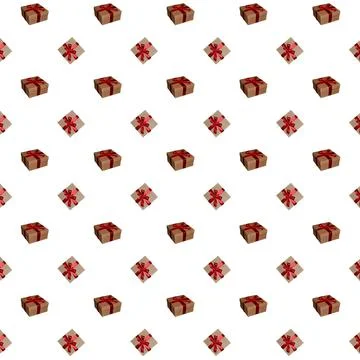 A pattern of gift boxes with a bow made with ribbon isolated on a white backg 스톡 사진