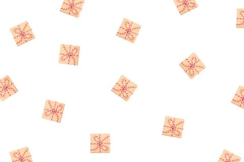 Pattern of gift boxes isolated on white background. Stock Illustration