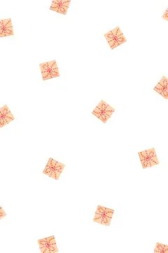 Pattern of gift boxes isolated on white background. Stock Illustration