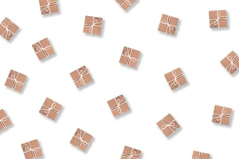 Pattern of gift boxes isolated on white background. Stock Photos