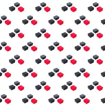 Pattern, gift boxes, red, black, gray, isolated on white background, texture, Illustrazione stock