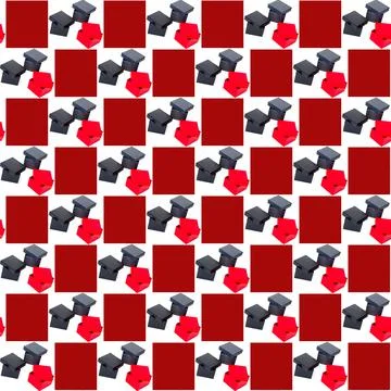 Pattern, gift boxes, red, black, gray, isolated on white-red background, text Illustrazione stock