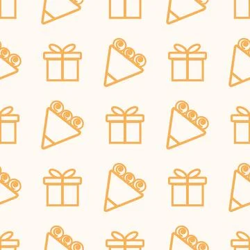 Pattern of gift cob and bouquet on beige Stock Illustration
