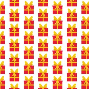 Pattern gift red box with gold ribbon and bow Stock Illustration