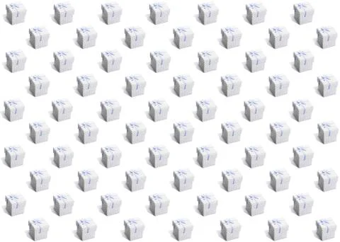 Pattern of gift white paper boxes with gray dots on white background Stock Photos