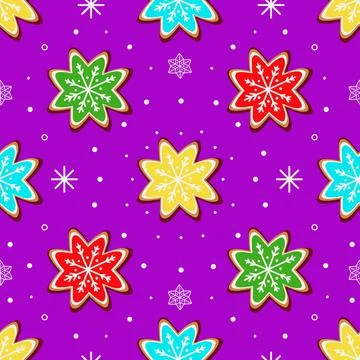 Pattern with ginger cookies snowflakes Stock Illustration