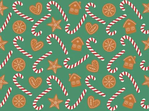 Pattern ginger snaps and candy cane Stock Illustration