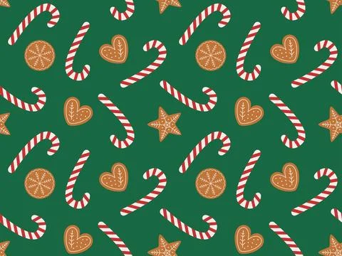 Pattern gingerbread and candy cane Stock Illustration