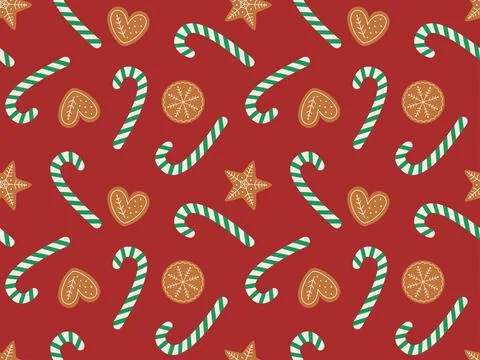Pattern gingerbread and green candy cane Stock Illustration
