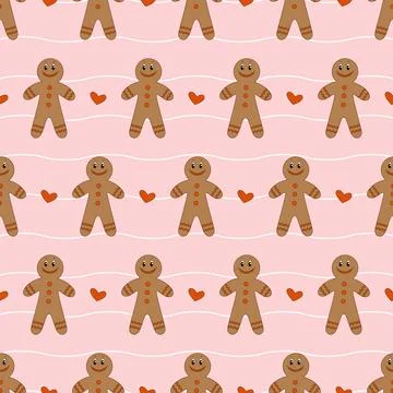 Pattern of gingerbread men.Pink background. Vector illustration. 스톡 일러스트