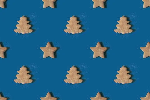 Pattern of gingerbread in the shape of stars and Christmas trees 写真素材