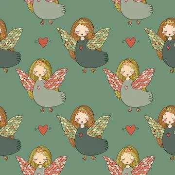 Pattern with girl Sirin. Stock Illustration