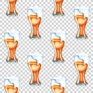 Pattern glass with beer and foam watercolor Stock Illustration