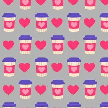 Pattern glass of coffee and heart. Valentine's day. Vector illustration in .. Stock Illustration